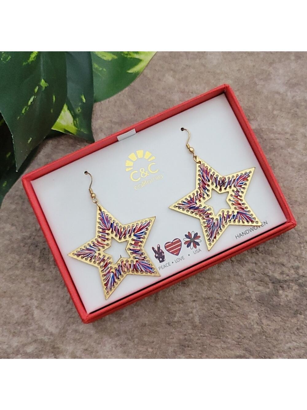 C&C California Red, White & Blue Handwoven Star Earrings NEW